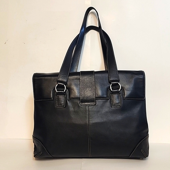 Franklin Covey Black Leather Handbag Travel Laptop Tote Purse - Picture 3 of 16